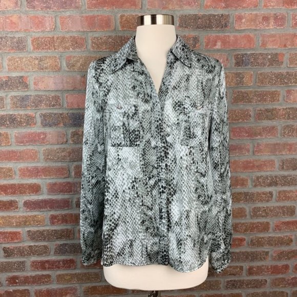 Anne Klein Tops - Anne Klein Grey Snake Print Button Up Blouse, PM
